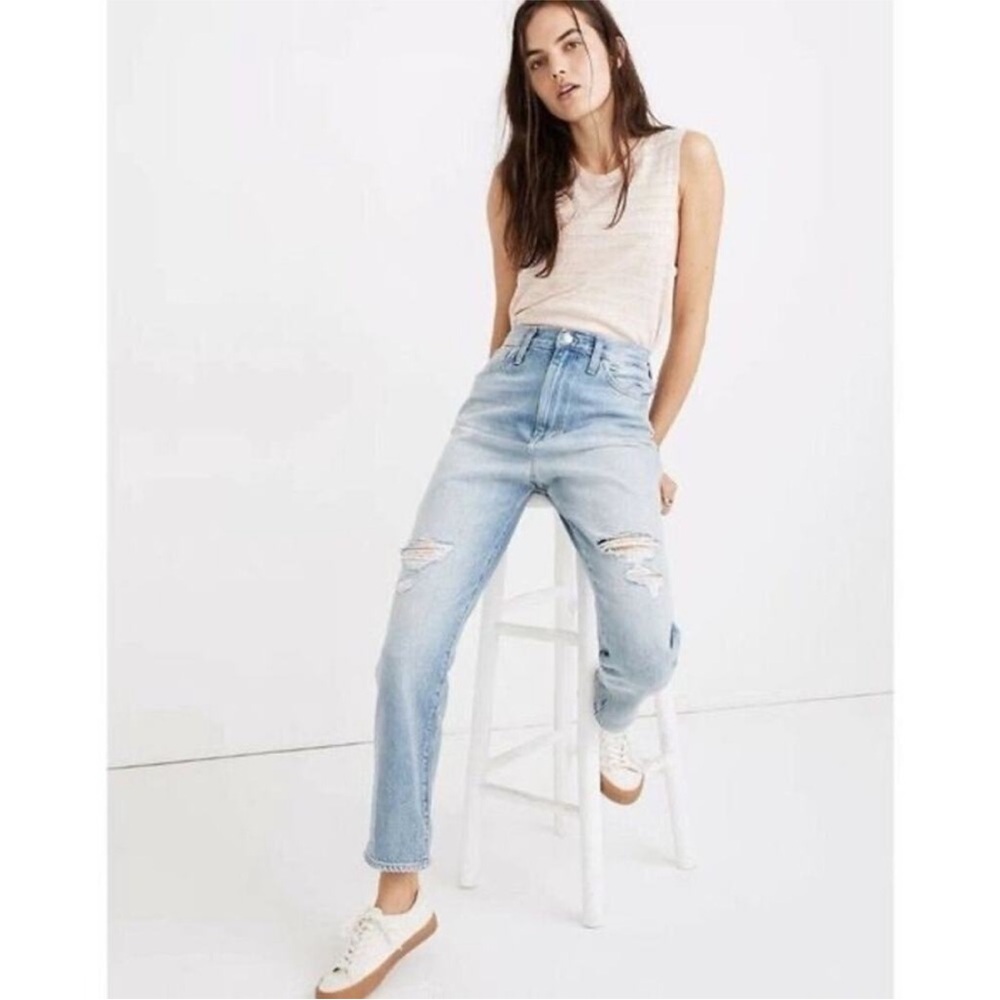NWT Madewell The Mom Jean Womens Medium Wash Ripped High Waist Sz 26
